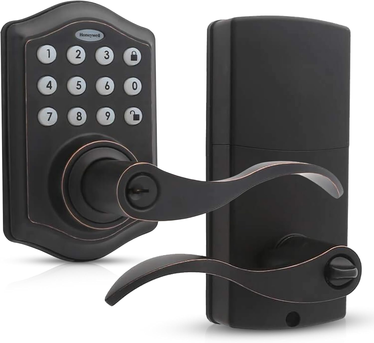 Keyless Entry Lever Door Lock Handle with Electronic Keypad by Honeywell - Oil Rubbed Bronze - Easy Installation - 50 User Pin Codes - 6.5 x 8.8 x 9 in