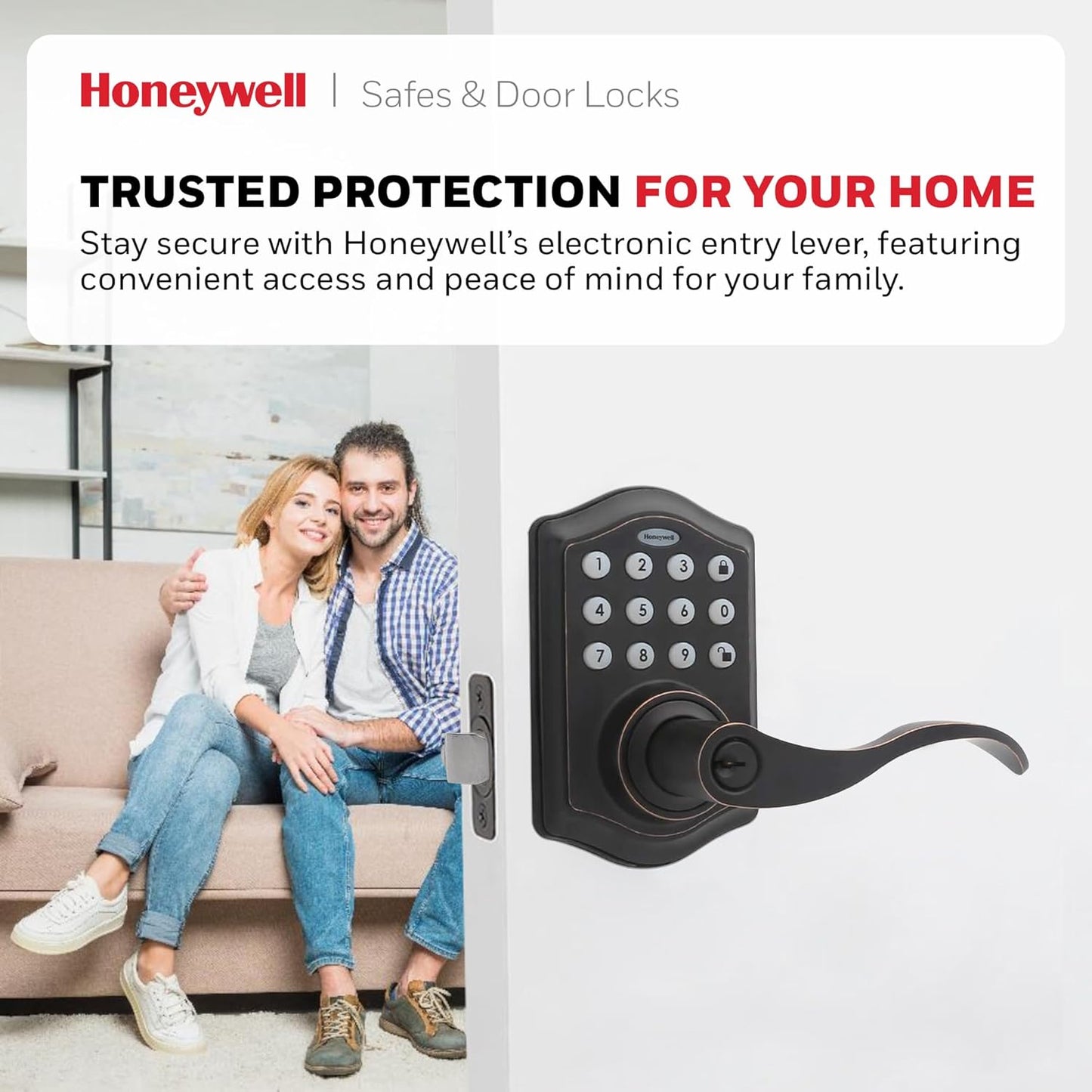 Keyless Entry Lever Door Lock Handle with Electronic Keypad by Honeywell - Oil Rubbed Bronze - Easy Installation - 50 User Pin Codes - 6.5 x 8.8 x 9 in