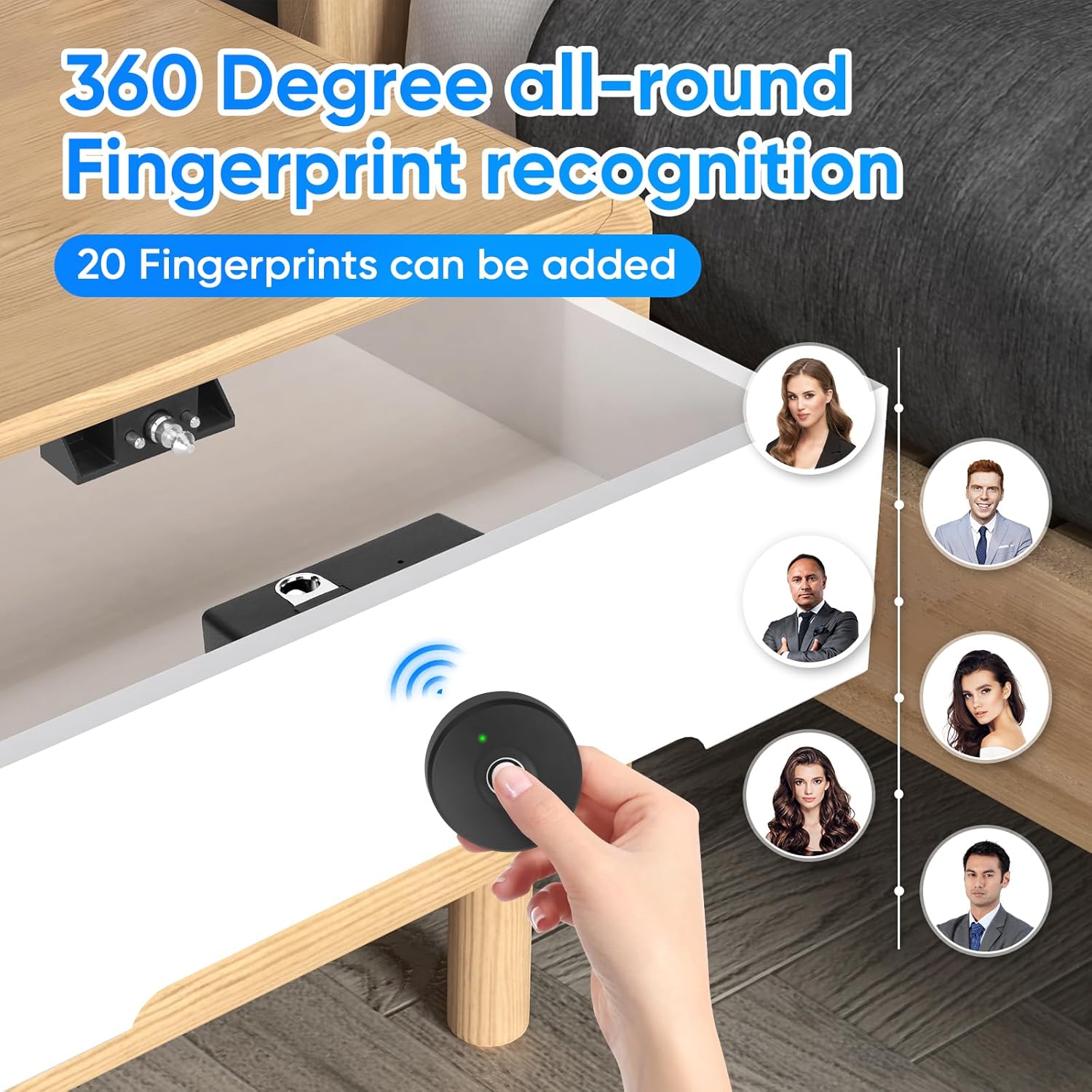 Keyless Fingerprint Remote Control Cabinet Lock with 10m Unlock Range for Home & Office - Hole-Less Installation for Hidden Security in Wardrobes & File Drawers