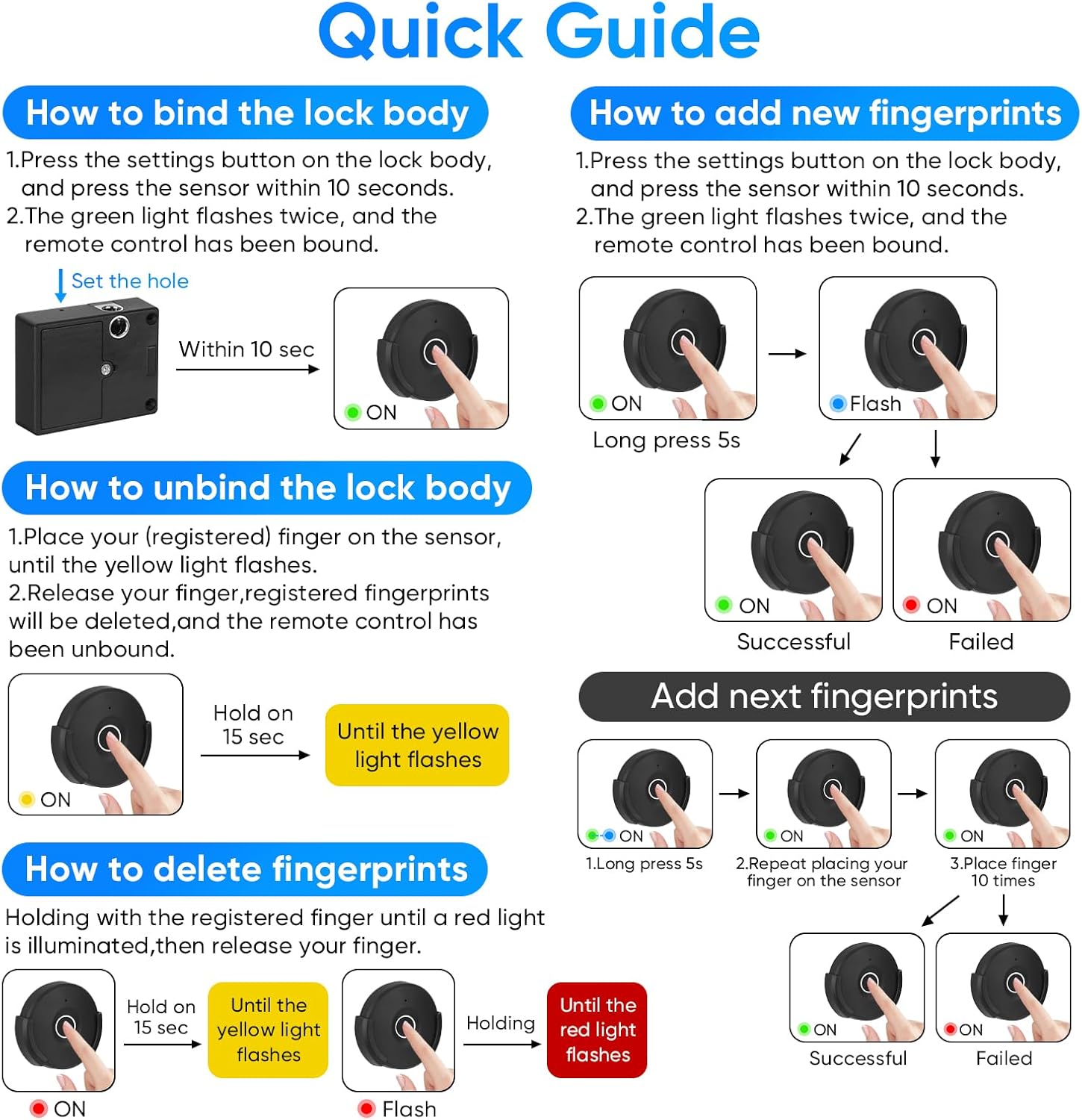 Keyless Fingerprint Remote Control Cabinet Lock with 10m Unlock Range for Home & Office - Hole-Less Installation for Hidden Security in Wardrobes & File Drawers