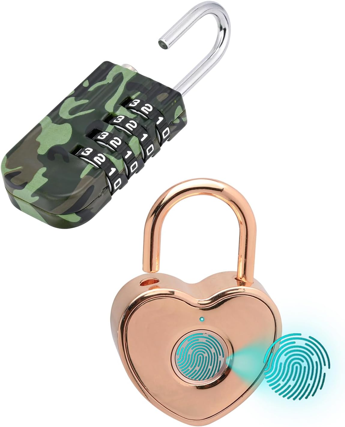 Keyless Zinc Alloy Padlocks for Gym, Luggage, School, Wallet - Set of 2 (1 Combination, 1 Smart Heart Shaped)