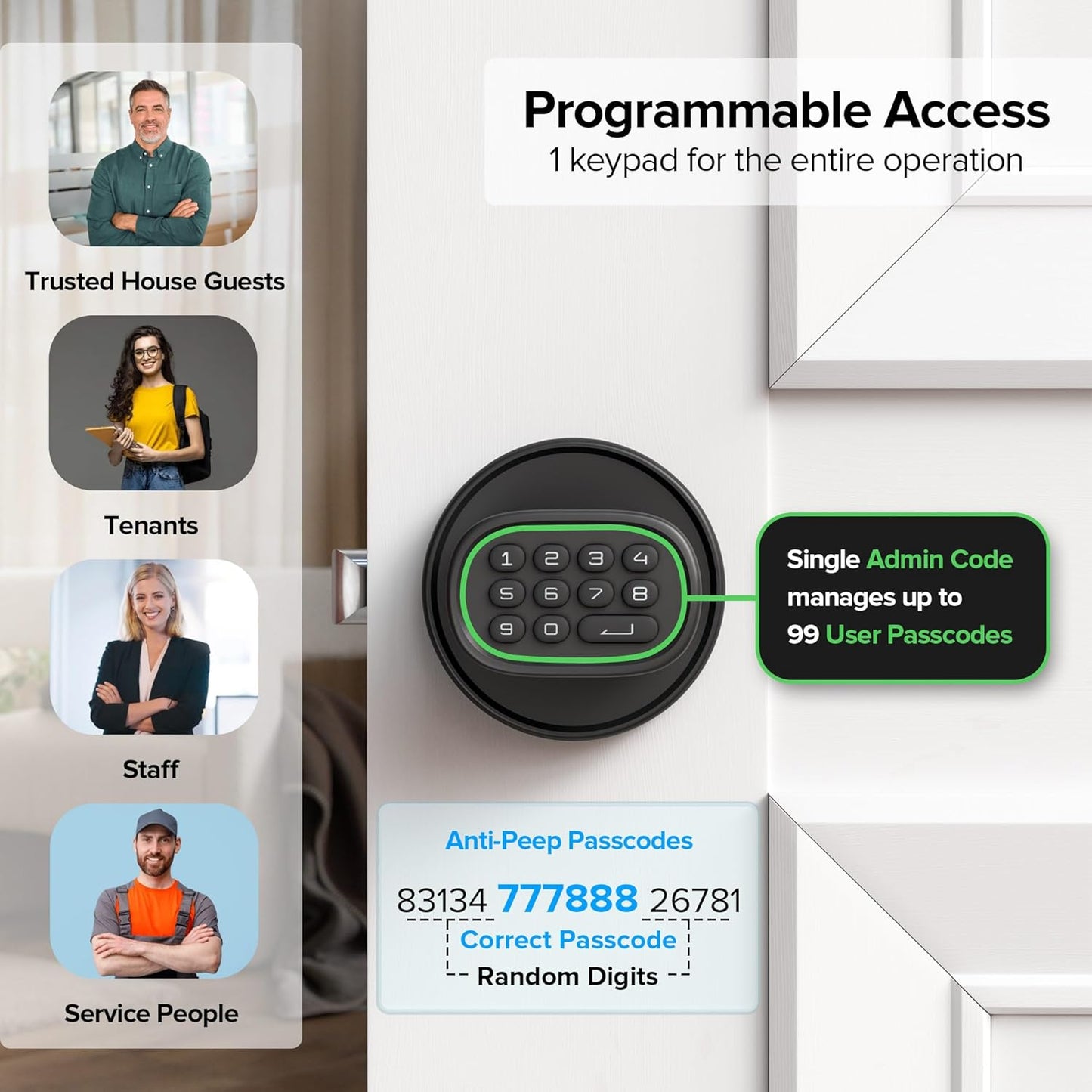 Keypad Keyless Entry Door Lock Knob for Interior Doors - Electric Coded Indoor Knob for Home, Bedroom, Office, Garage - ThorBolt M1 Black, Fits Doors up to 2-1/4" Thick - Battery Operated - WildKart