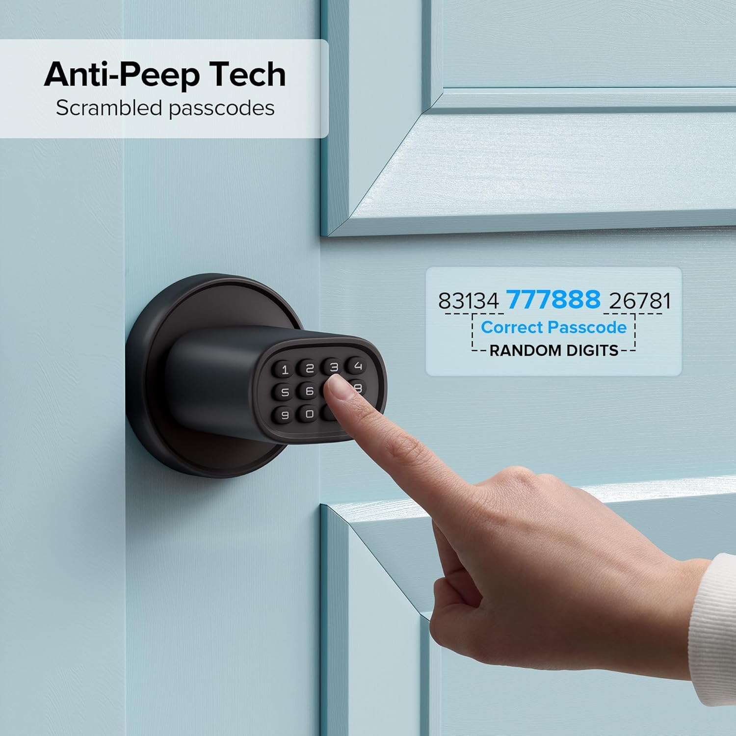 Keypad Keyless Entry Door Lock Knob for Interior Doors - Electric Coded Indoor Knob for Home, Bedroom, Office, Garage - ThorBolt M1 Black, Fits Doors up to 2-1/4" Thick - Battery Operated - WildKart