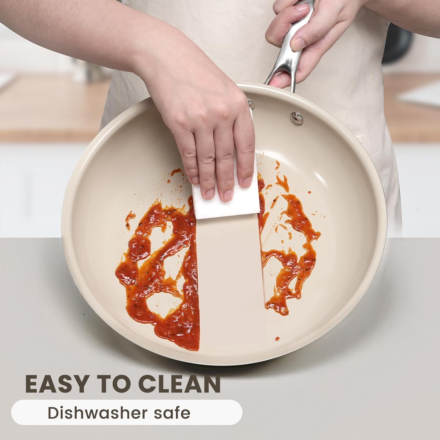 Kikcoin Ceramic Frying Pans Set - 8", 9.5", 11" Skillets with Stay Cool Handle, Non-Toxic, Dishwasher/Oven Safe - PFAS & PTFE & PFOA Free