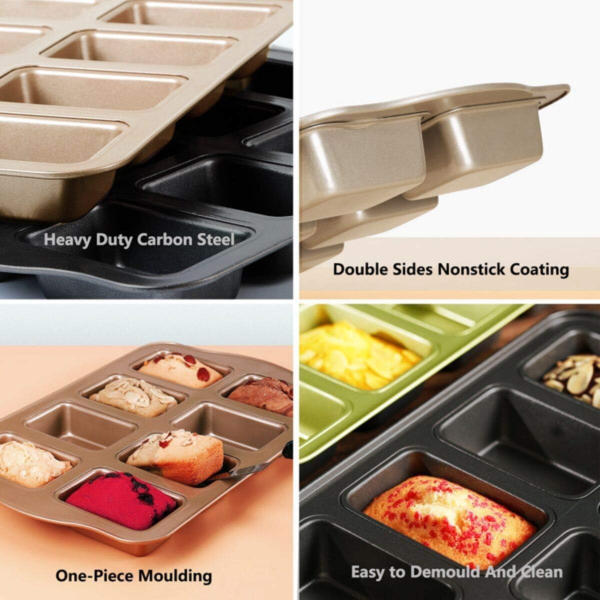 Kilimazart 8-Cavity Mini Loaf Pan - Carbon Steel Non-Stick Bakeware Tray