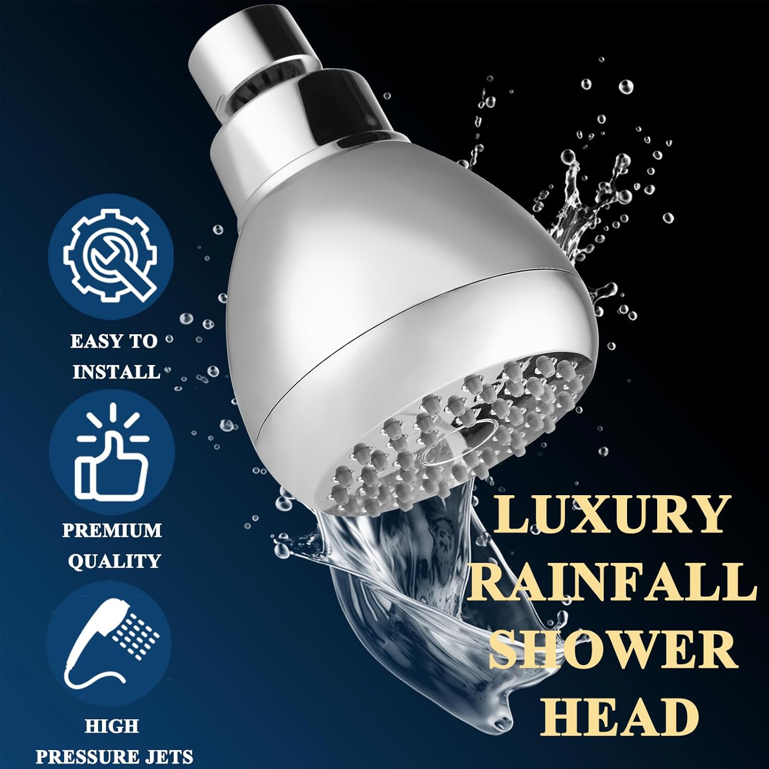 Kinbrace 3’’ Anti-Clog High Pressure Shower Head with Adjustable Swivel Brass Ball Joint - Wall Mount Fixed Showerhead for Relaxing Shower Experience, Chrome