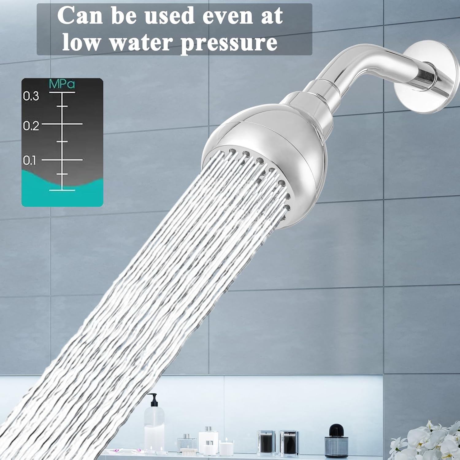 Kinbrace 3’’ Anti-Clog High Pressure Shower Head with Adjustable Swivel Brass Ball Joint - Wall Mount Fixed Showerhead for Relaxing Shower Experience, Chrome