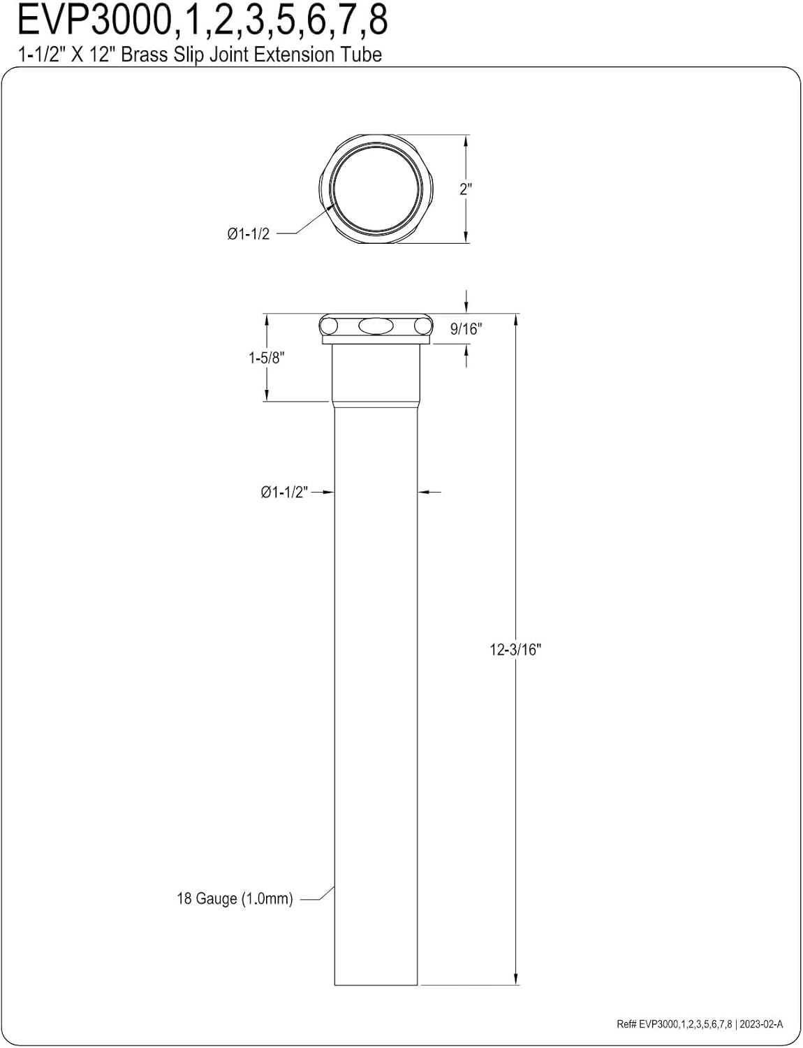 Kingston Brass EVP3007 Century Slip Joint Tailpiece Extension Tube, Brushed Brass - 1-1/2" x 12