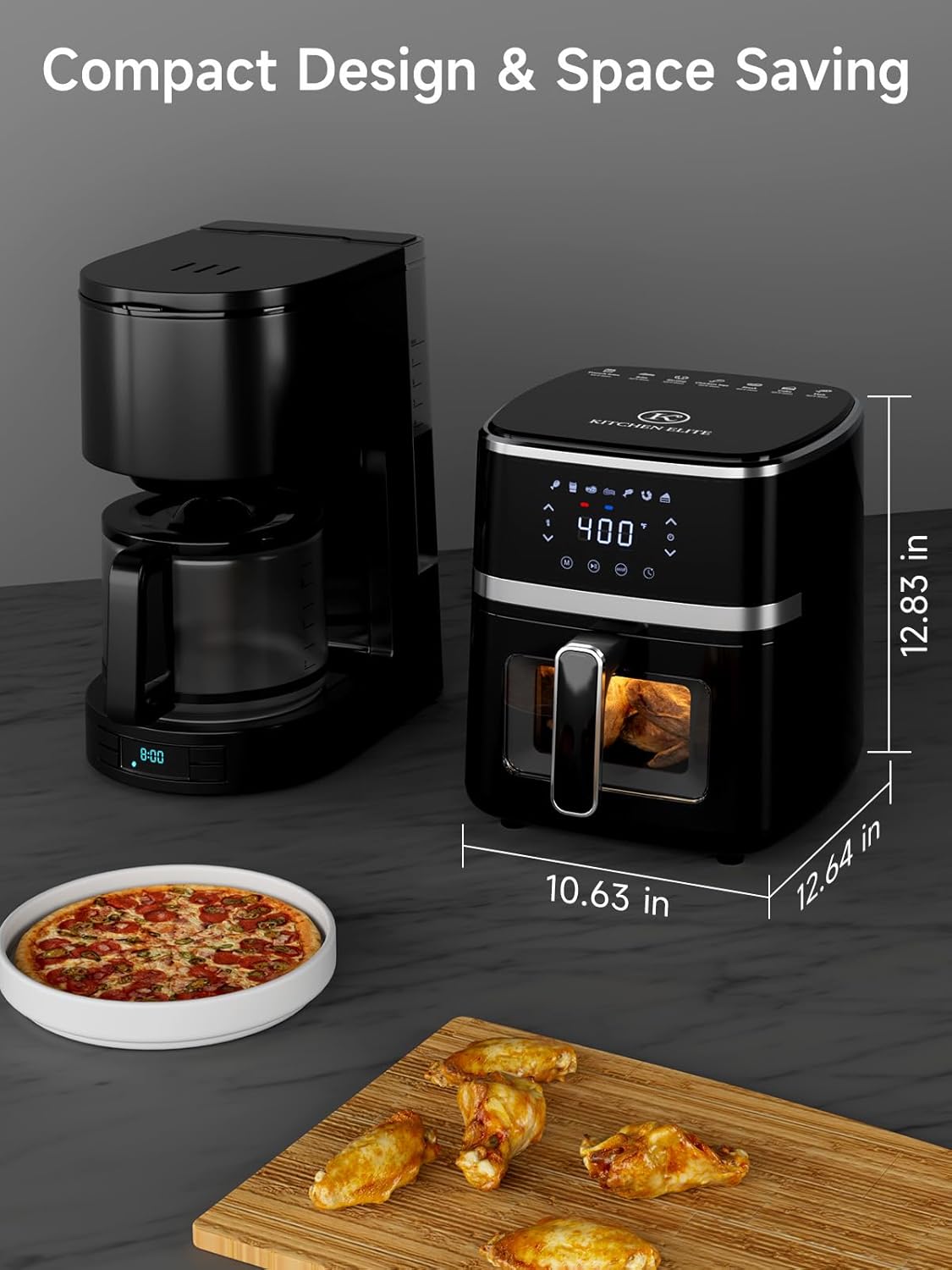 Kitchen Elite Air Fryer Oven 5.28 Qt, 7-in-1 Digital Compact Cooker with Easy View Windows, Nonstick Basket - Black