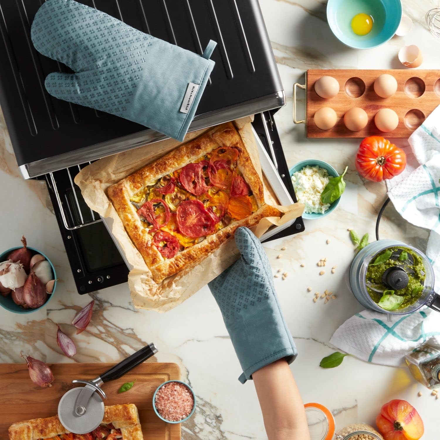 KitchenAid Asteroid Fog Blue Oven Mitt Set, 7"x12.5", 2 Piece