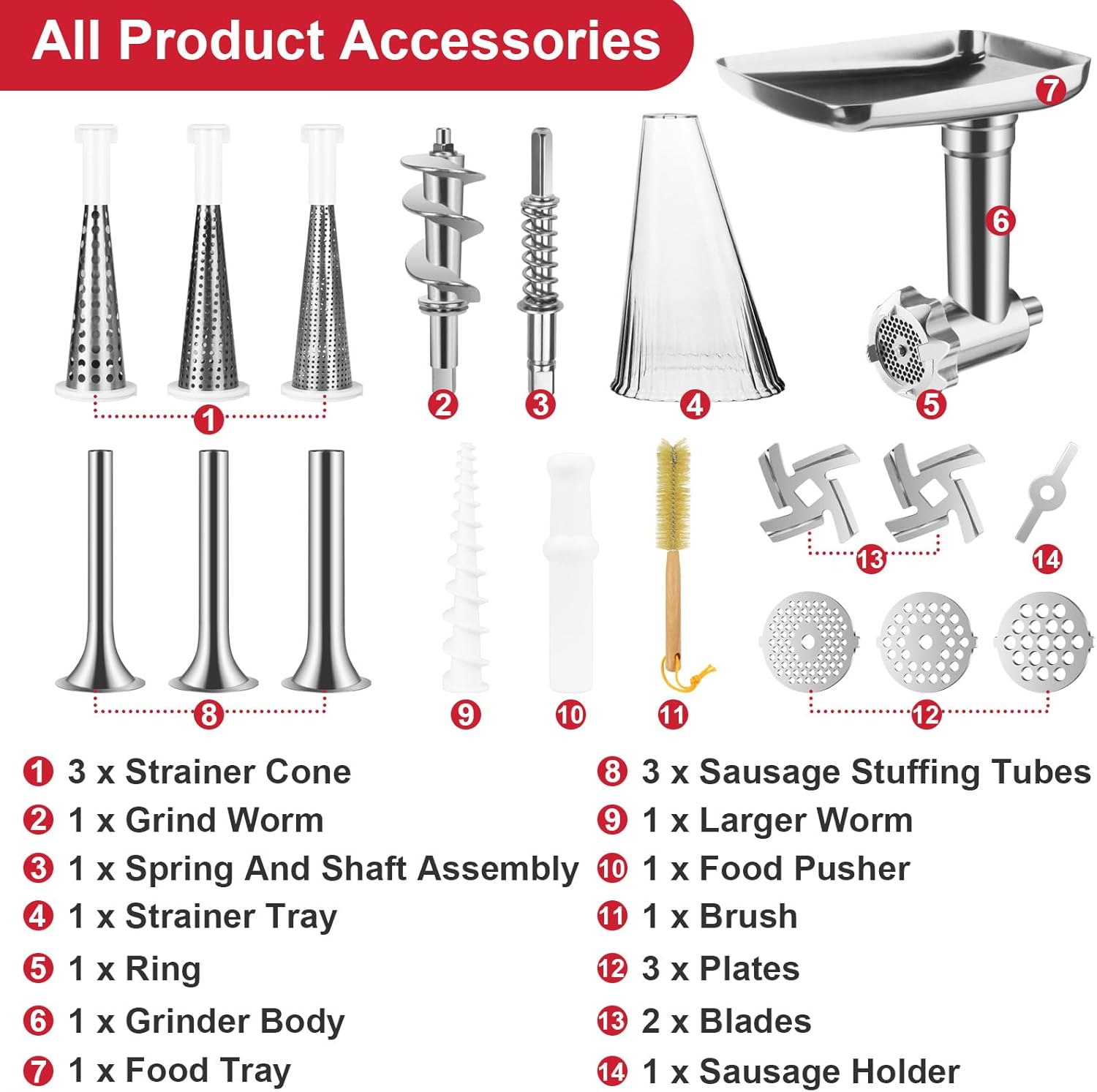 KitchenAid Stand Mixer Attachment Set with Strainer, Meat Grinder, Sausage Stuffer, and Juicer Auger