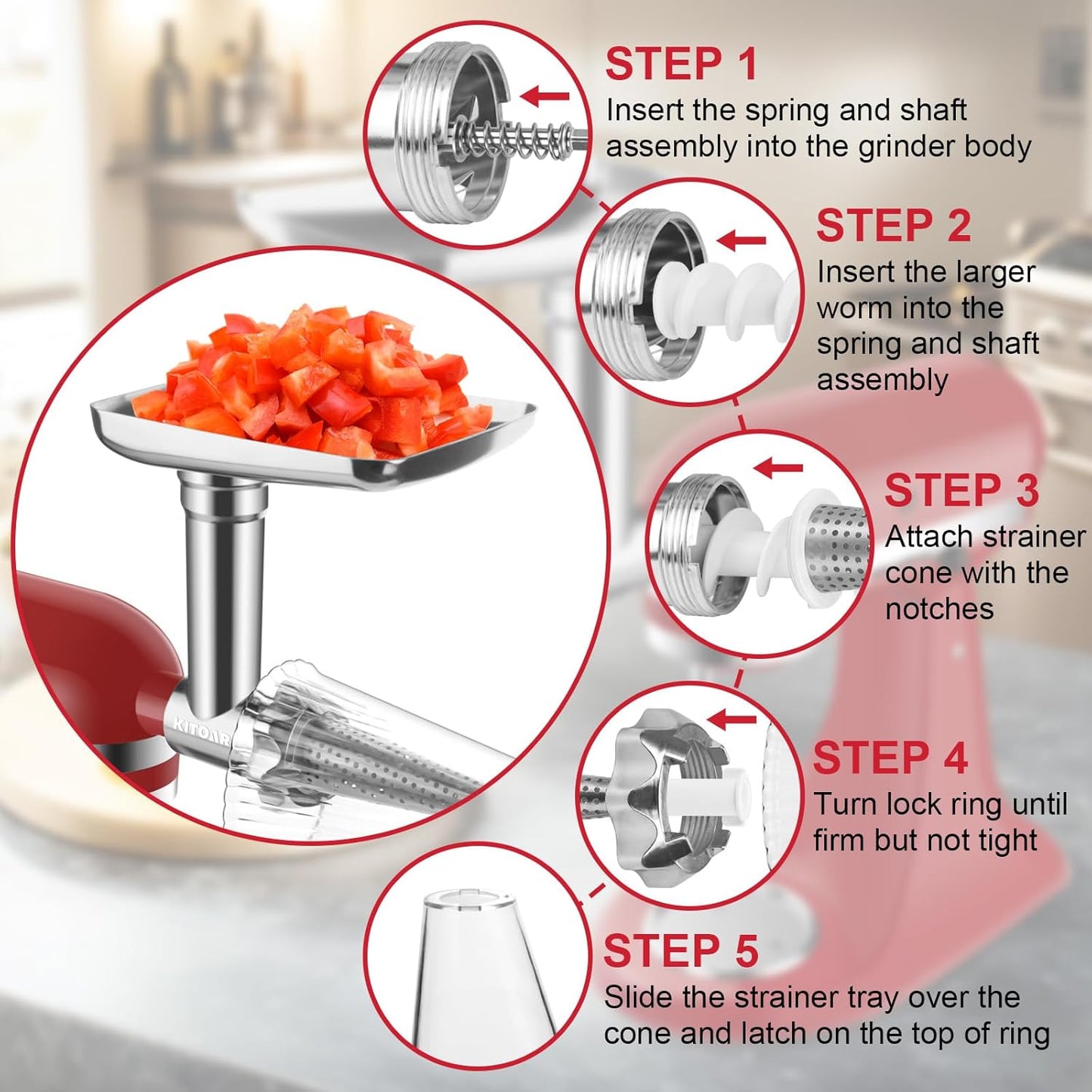 KitchenAid Stand Mixer Attachment Set with Strainer, Meat Grinder, Sausage Stuffer, and Juicer Auger