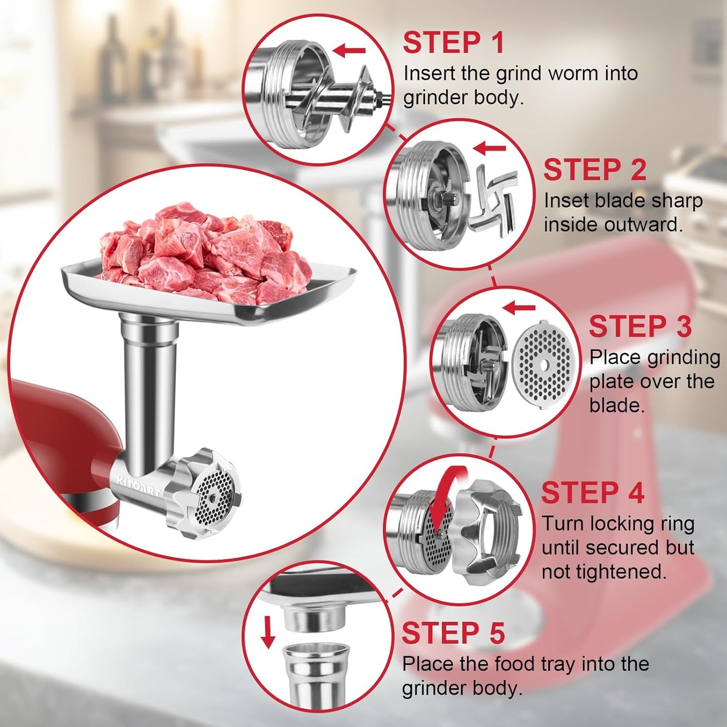 KitchenAid Stand Mixer Attachment Set with Strainer, Meat Grinder, Sausage Stuffer, and Juicer Auger