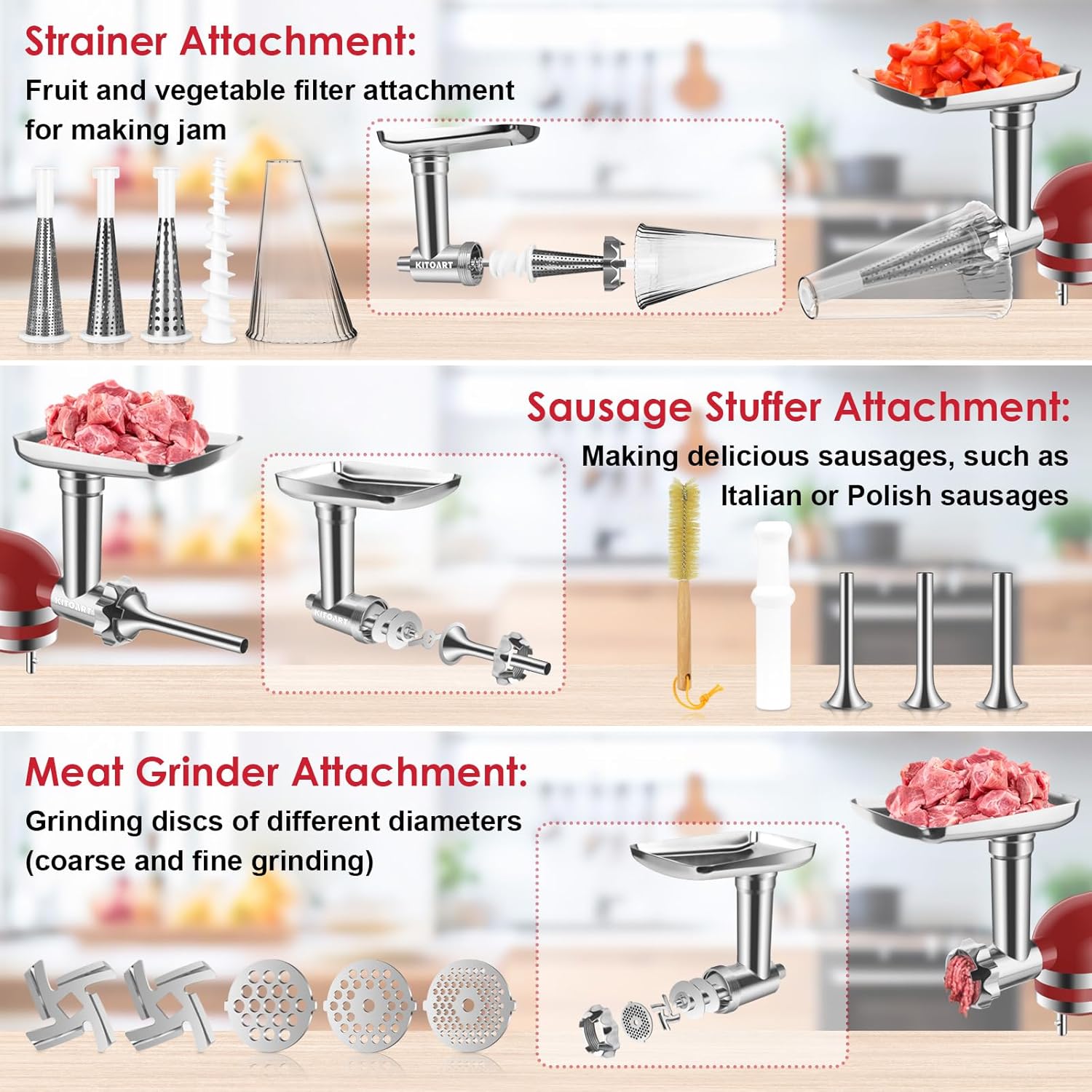 KitchenAid Stand Mixer Attachment Set with Strainer, Meat Grinder, Sausage Stuffer, and Juicer Auger