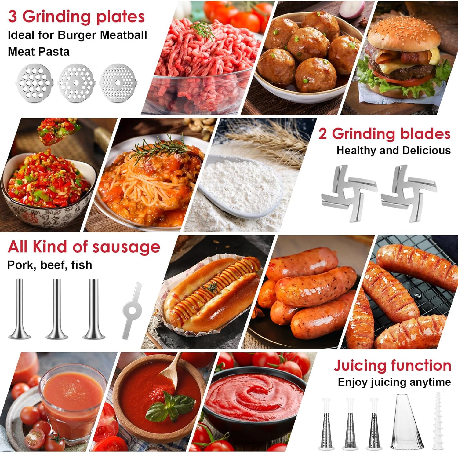 KitchenAid Stand Mixer Attachment Set with Strainer, Meat Grinder, Sausage Stuffer, and Juicer Auger