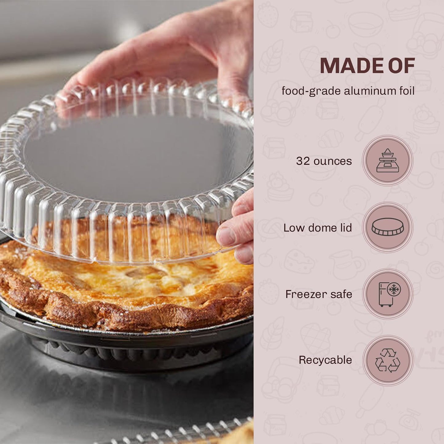 KitchenDance 9 Inch Pie Pan Combo Pack with Carriers - Set of 10 Baking Pans with Low Dome Lids and Containers - Ideal for Baking and Cooking