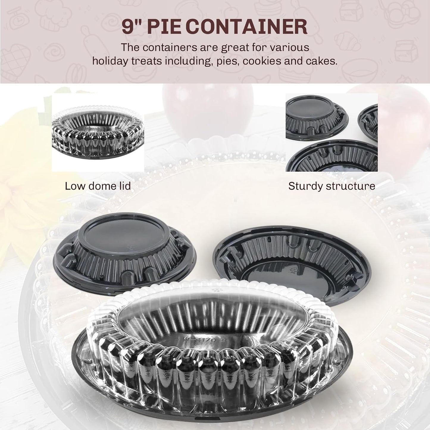 KitchenDance 9 Inch Pie Pan Combo Pack with Carriers - Set of 10 Baking Pans with Low Dome Lids and Containers - Ideal for Baking and Cooking