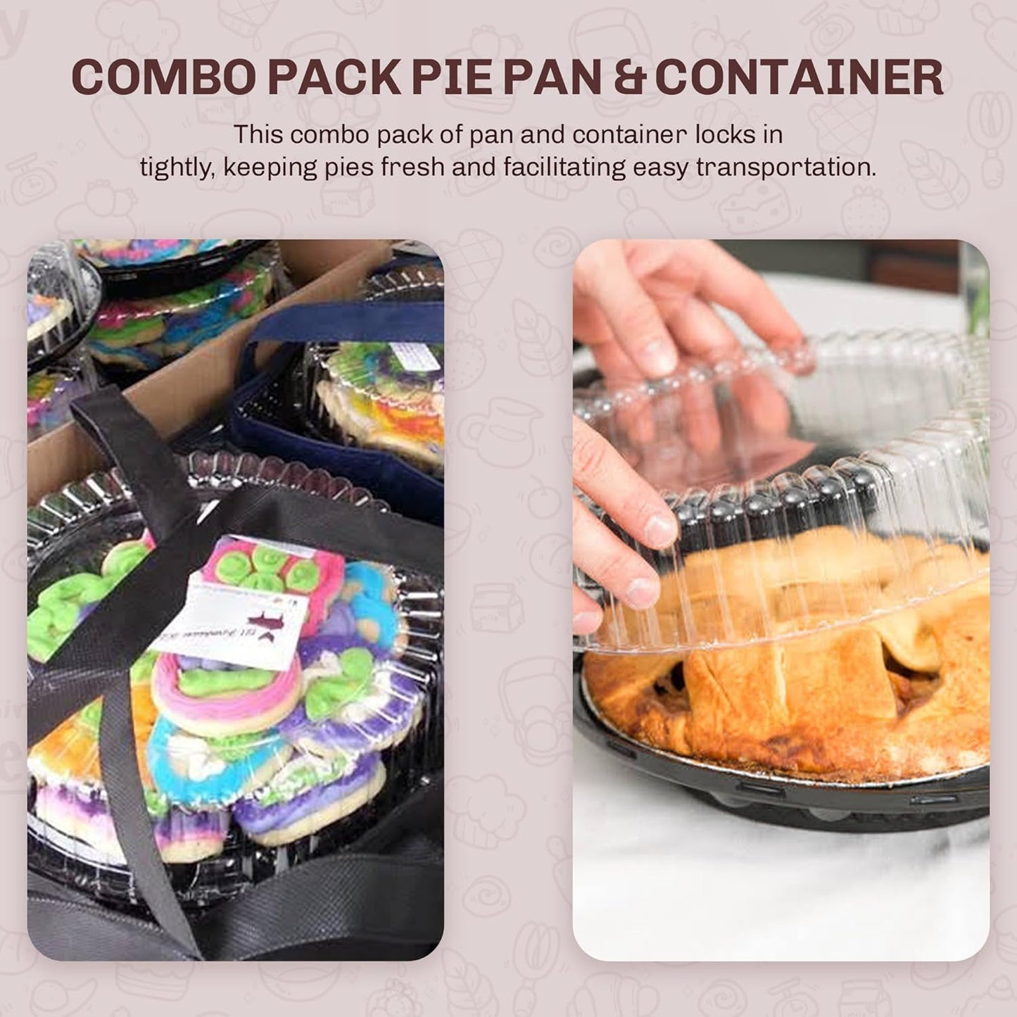 KitchenDance 9 Inch Pie Pan Combo Pack with Carriers - Set of 10 Baking Pans with Low Dome Lids and Containers - Ideal for Baking and Cooking