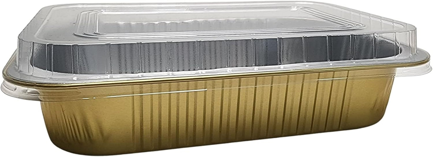 KitchenDance Aluminum Colored Baking Entree Pan Set with Lid - 8 x 5 Inches, Nonstick Foil, Heavy Rectangular Cake Pans for Cakes and Casseroles (25 Pack, Gold)