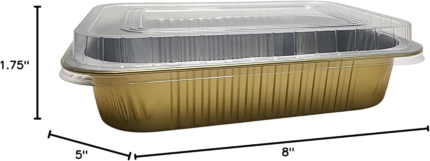 KitchenDance Aluminum Colored Baking Entree Pan Set with Lid - 8 x 5 Inches, Nonstick Foil, Heavy Rectangular Cake Pans for Cakes and Casseroles (25 Pack, Gold)