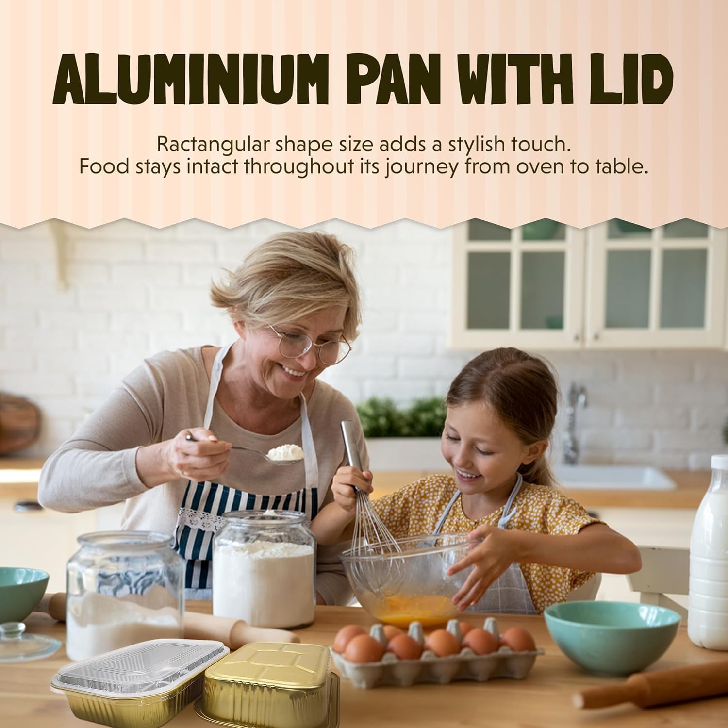 KitchenDance Aluminum Colored Baking Entree Pan Set with Lid - 8 x 5 Inches, Nonstick Foil, Heavy Rectangular Cake Pans for Cakes and Casseroles (25 Pack, Gold)