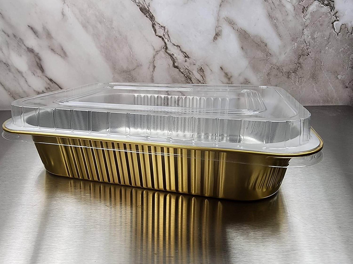 KitchenDance Aluminum Colored Baking Entree Pan Set with Lid - 8 x 5 Inches, Nonstick Foil, Heavy Rectangular Cake Pans for Cakes and Casseroles (25 Pack, Gold)