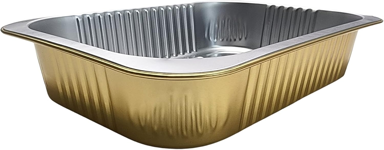 KitchenDance Aluminum Colored Baking Entree Pan Set with Lid - 8 x 5 Inches, Nonstick Foil, Heavy Rectangular Cake Pans for Cakes and Casseroles (25 Pack, Gold)