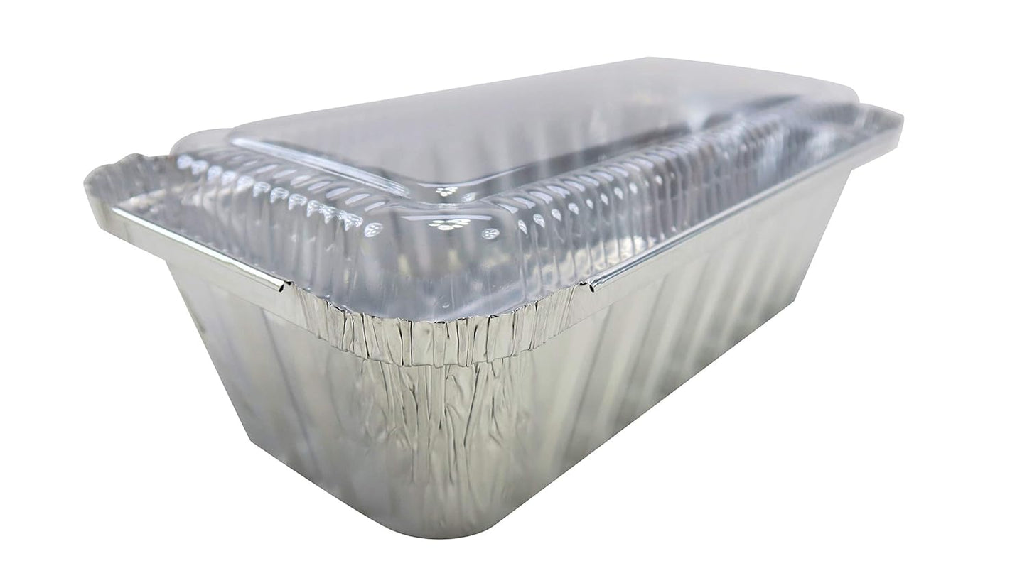 KitchenDance.com Colored 2lb. Disposable Foil Loaf Pans with Plastic Lids - Oven and Freezer Safe - Pack of 25 Silver Pans