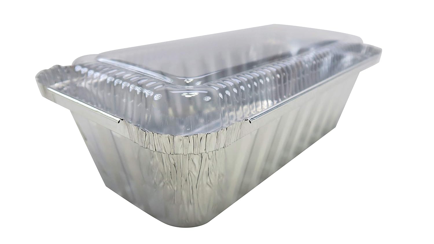 KitchenDance.com Colored 2lb. Disposable Foil Loaf Pans with Plastic Lids - Oven and Freezer Safe - Pack of 25 Silver Pans