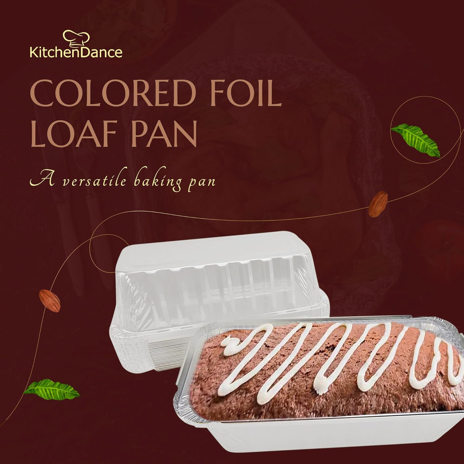 KitchenDance.com Colored 2lb. Disposable Foil Loaf Pans with Plastic Lids - Oven and Freezer Safe - Pack of 25 Silver Pans