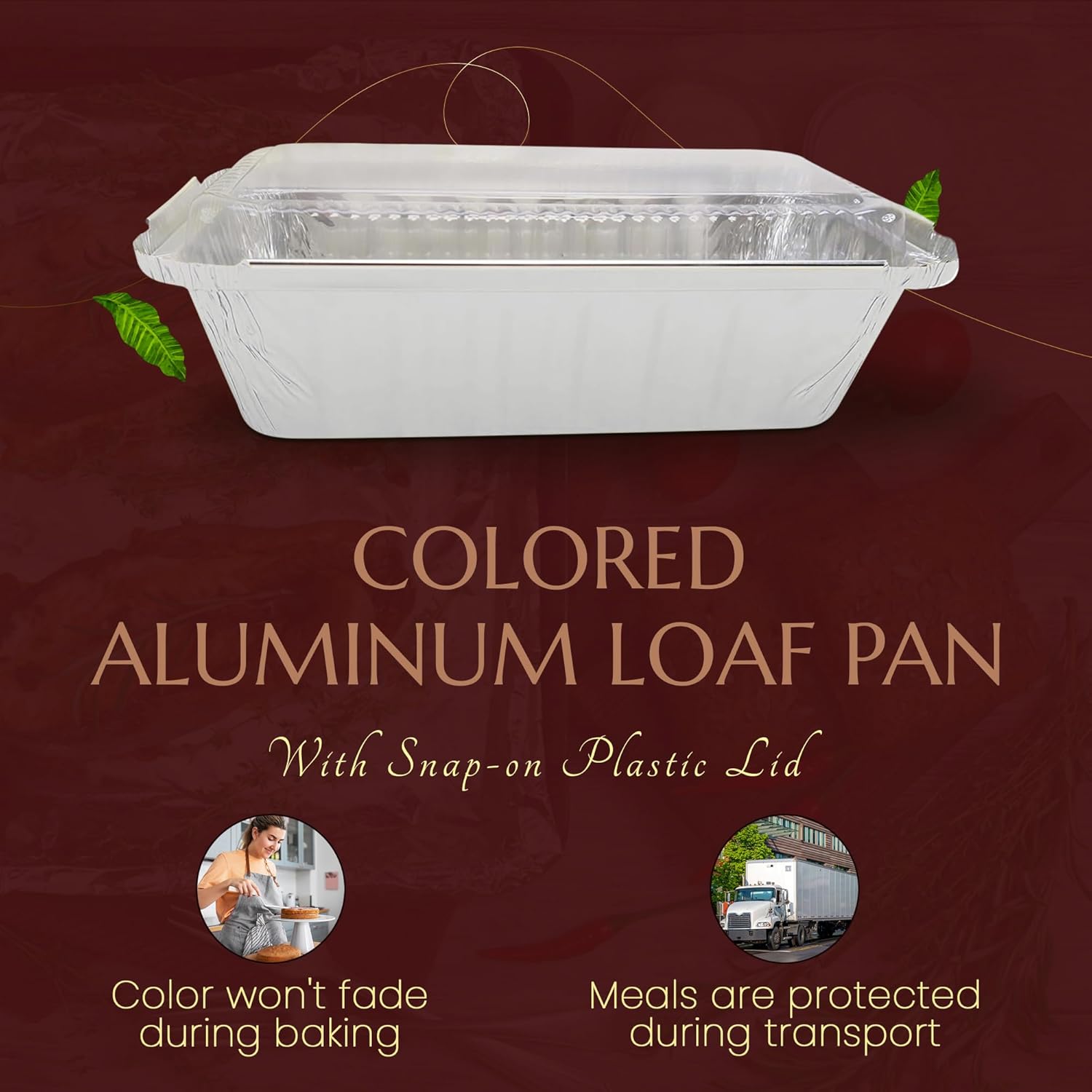 KitchenDance.com Colored 2lb. Disposable Foil Loaf Pans with Plastic Lids - Oven and Freezer Safe - Pack of 25 Silver Pans