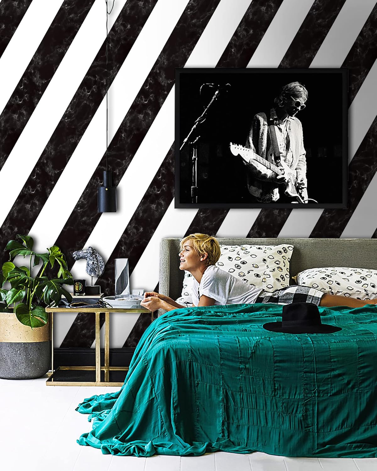 Kitico 16.1" x 197" Marble Black & White Peel and Stick Wallpaper - Waterproof Stripe Contact Paper - Removable Self Adhesive Decorative Wall Covering