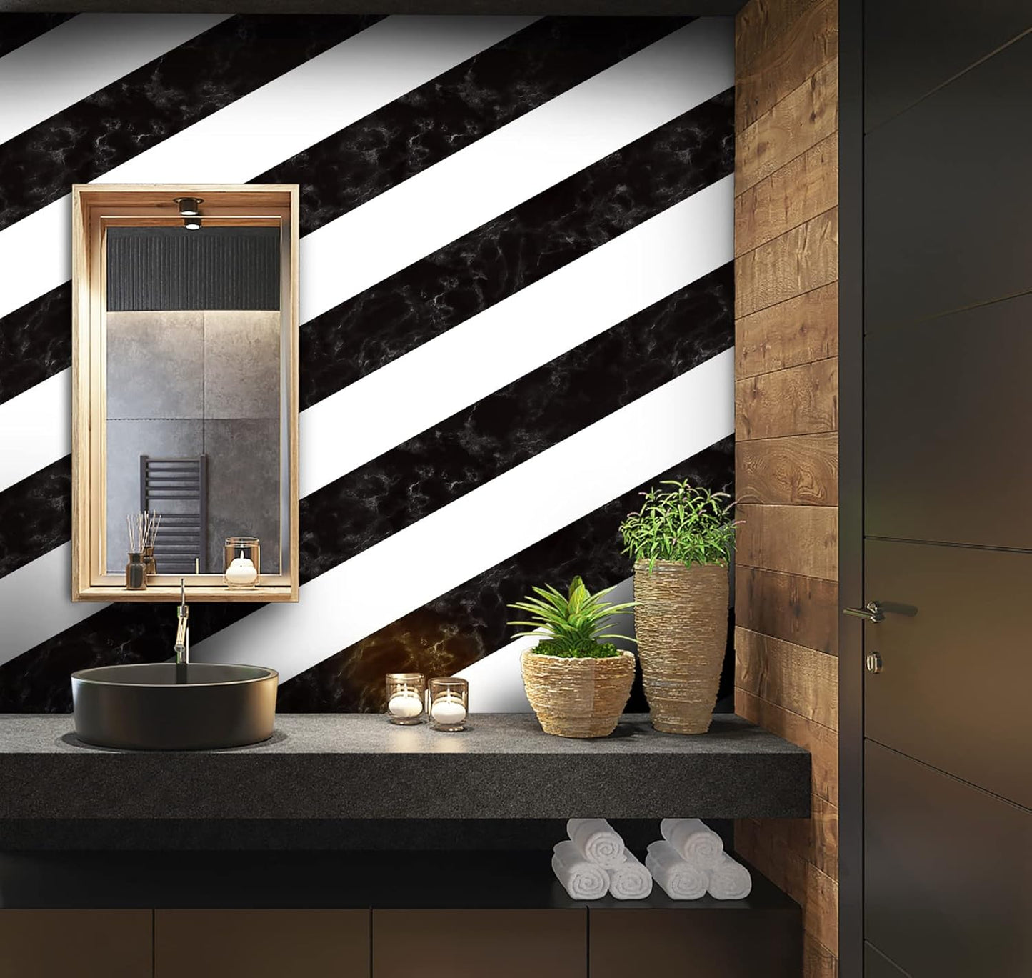 Kitico 16.1" x 197" Marble Black & White Peel and Stick Wallpaper - Waterproof Stripe Contact Paper - Removable Self Adhesive Decorative Wall Covering