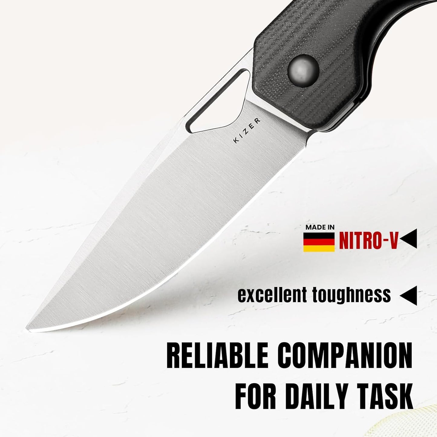 Kizer Militaw EDC Pocket Knife - Nitro V Blade, Black & Green G10 Handle, Front Flipper Opener - Camping & Hunting Gift