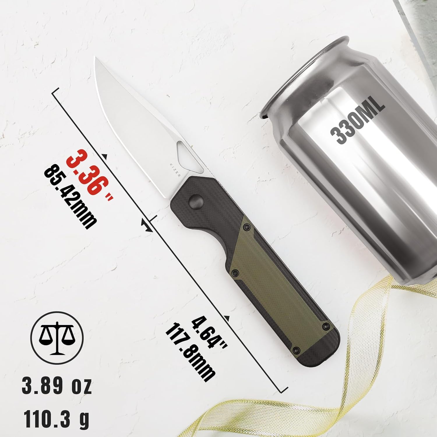 Kizer Militaw EDC Pocket Knife - Nitro V Blade, Black & Green G10 Handle, Front Flipper Opener - Camping & Hunting Gift