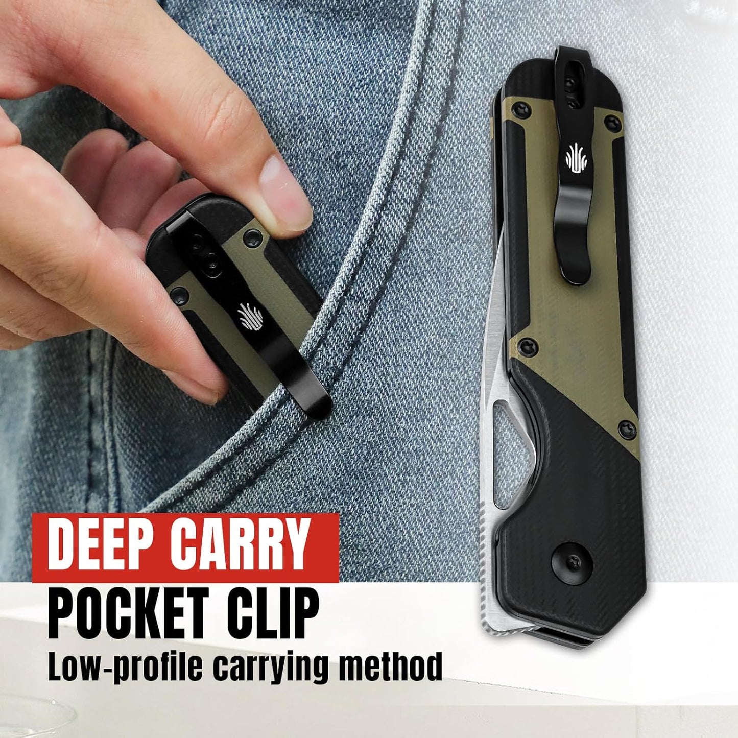 Kizer Militaw EDC Pocket Knife - Nitro V Blade, Black & Green G10 Handle, Front Flipper Opener - Camping & Hunting Gift