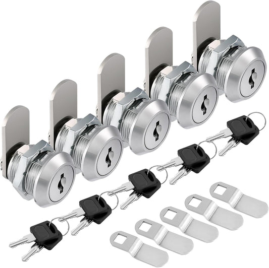 Kohree 5 Pack RV Cabinet Locks with Keys, 5/8 Inch Cam Locks Cylinder Keyed Alike, Chrome-Finish Zinc Alloy for Tool Box, Mailbox, File Compartment