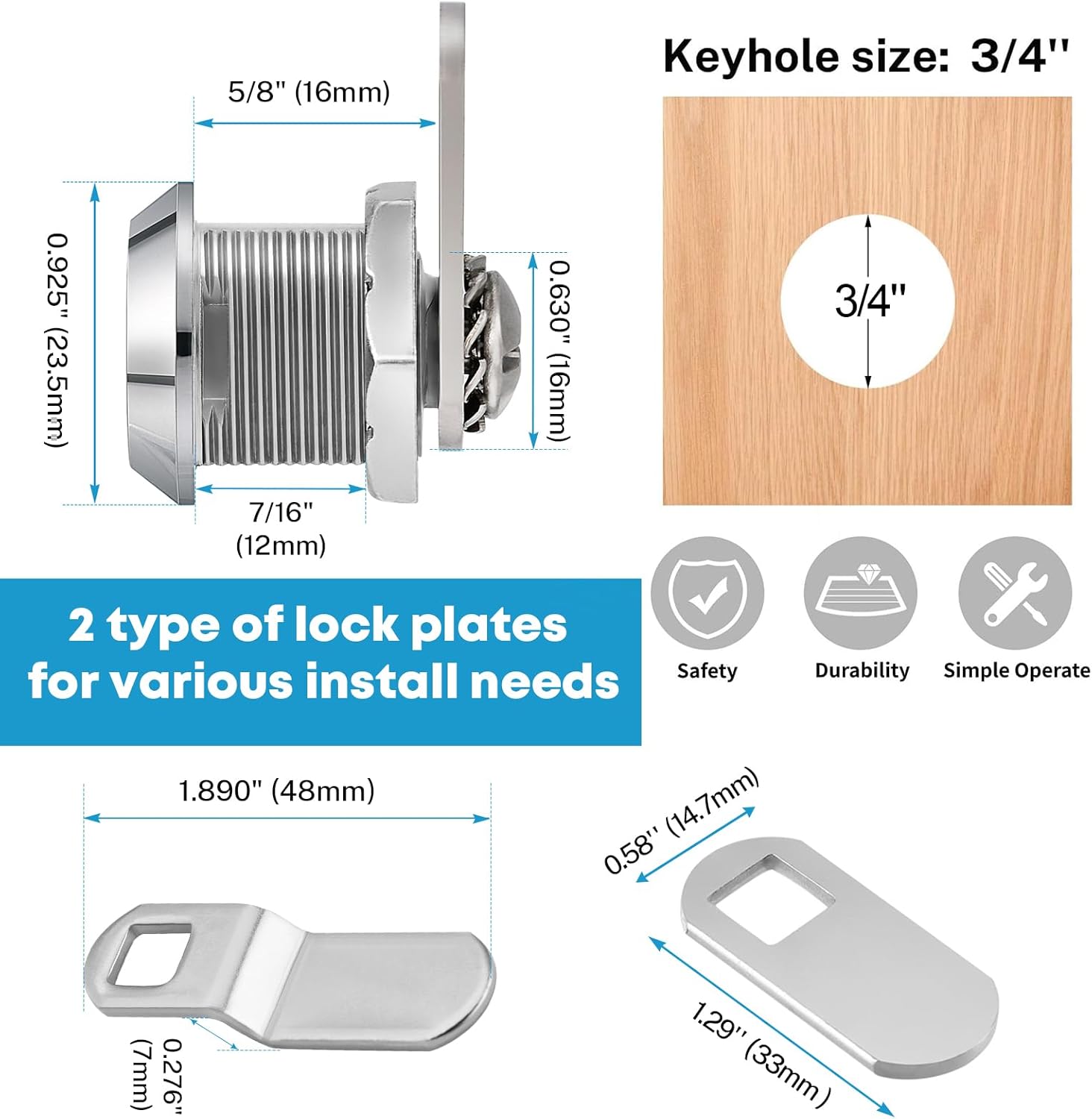 Kohree 5 Pack RV Cabinet Locks with Keys, 5/8 Inch Cam Locks Cylinder Keyed Alike, Chrome-Finish Zinc Alloy for Tool Box, Mailbox, File Compartment