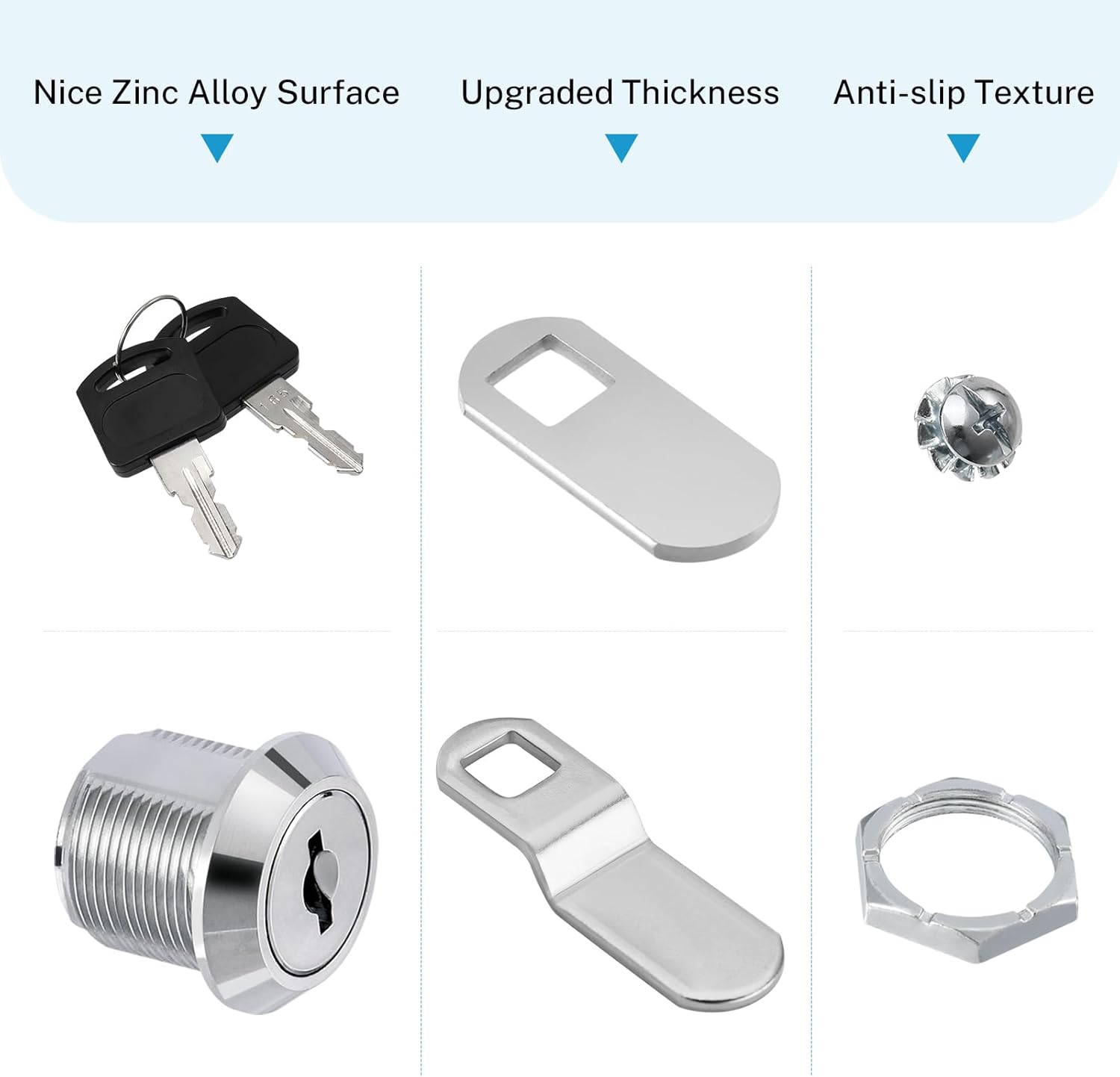 Kohree 5 Pack RV Cabinet Locks with Keys, 5/8 Inch Cam Locks Cylinder Keyed Alike, Chrome-Finish Zinc Alloy for Tool Box, Mailbox, File Compartment