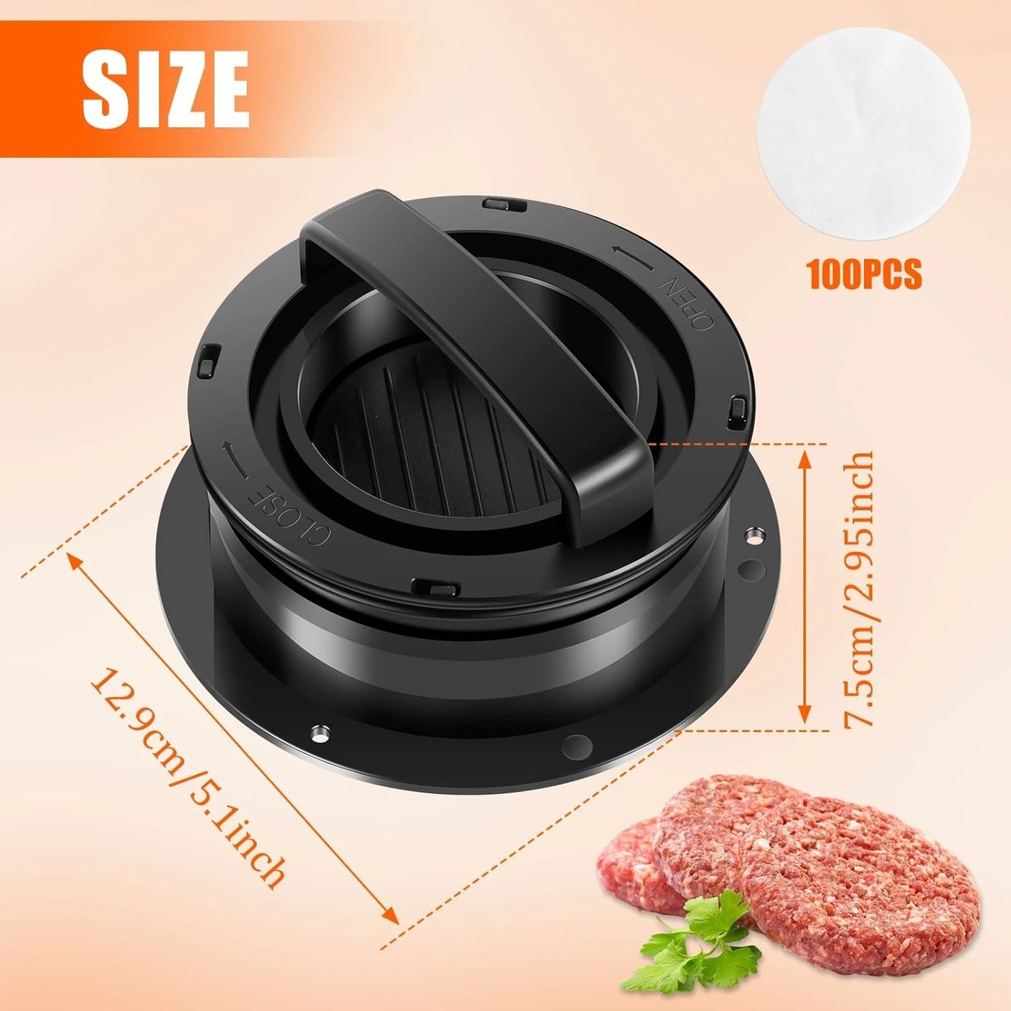 Komost 4-in-1 Non-Stick Hamburger Press Patty Maker with 100PCS Paper - Ultimate Burger Press Tool for Meat, Beef, and Bread