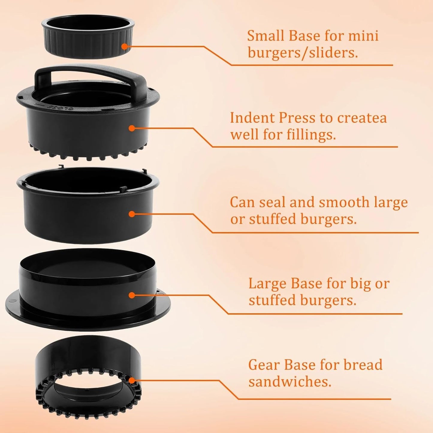 Komost 4-in-1 Non-Stick Hamburger Press Patty Maker with 100PCS Paper - Ultimate Burger Press Tool for Meat, Beef, and Bread