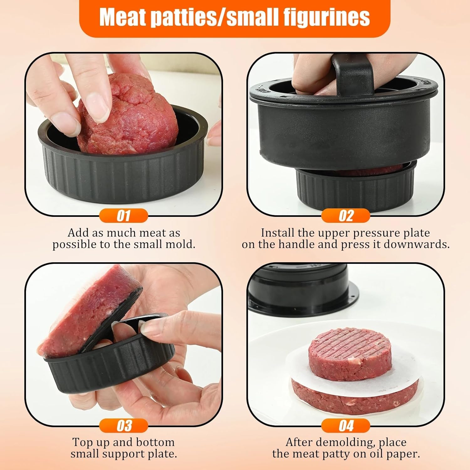 Komost 4-in-1 Non-Stick Hamburger Press Patty Maker with 100PCS Paper - Ultimate Burger Press Tool for Meat, Beef, and Bread