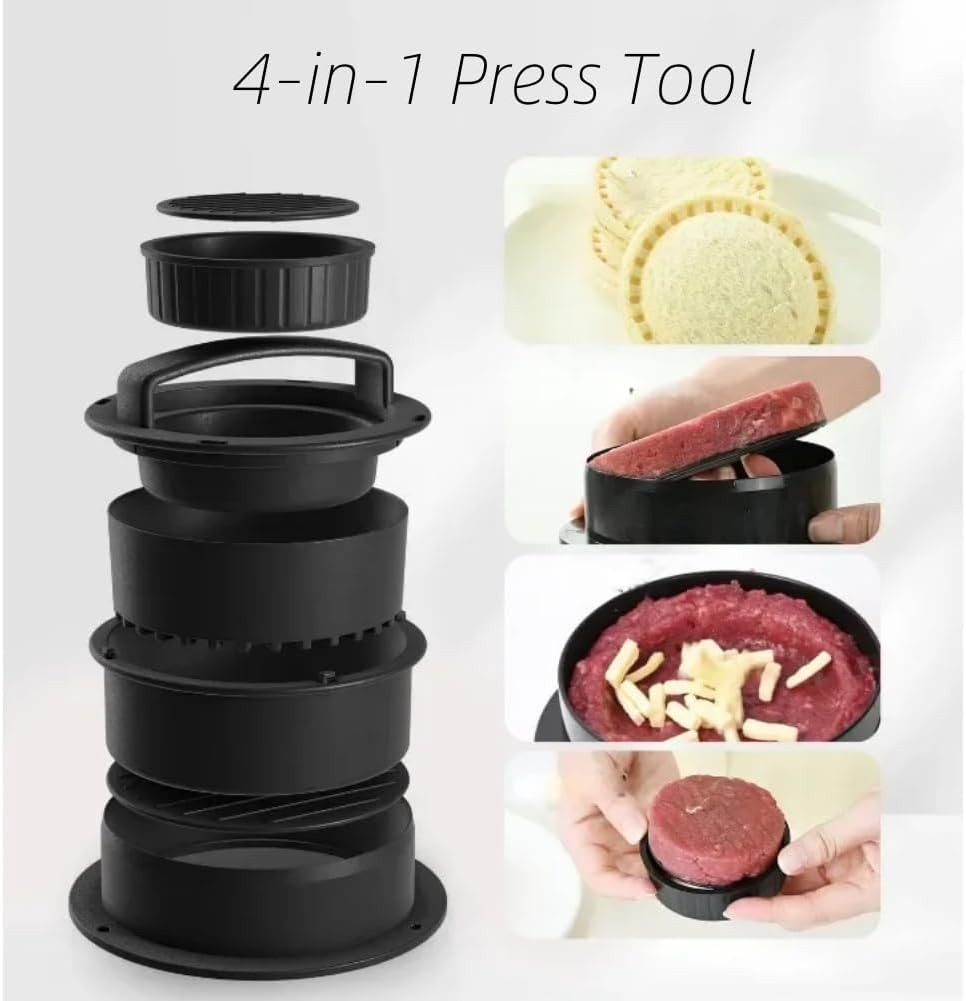 Komost 4-in-1 Non-Stick Hamburger Press Patty Maker with 100PCS Paper - Ultimate Burger Press Tool for Meat, Beef, and Bread