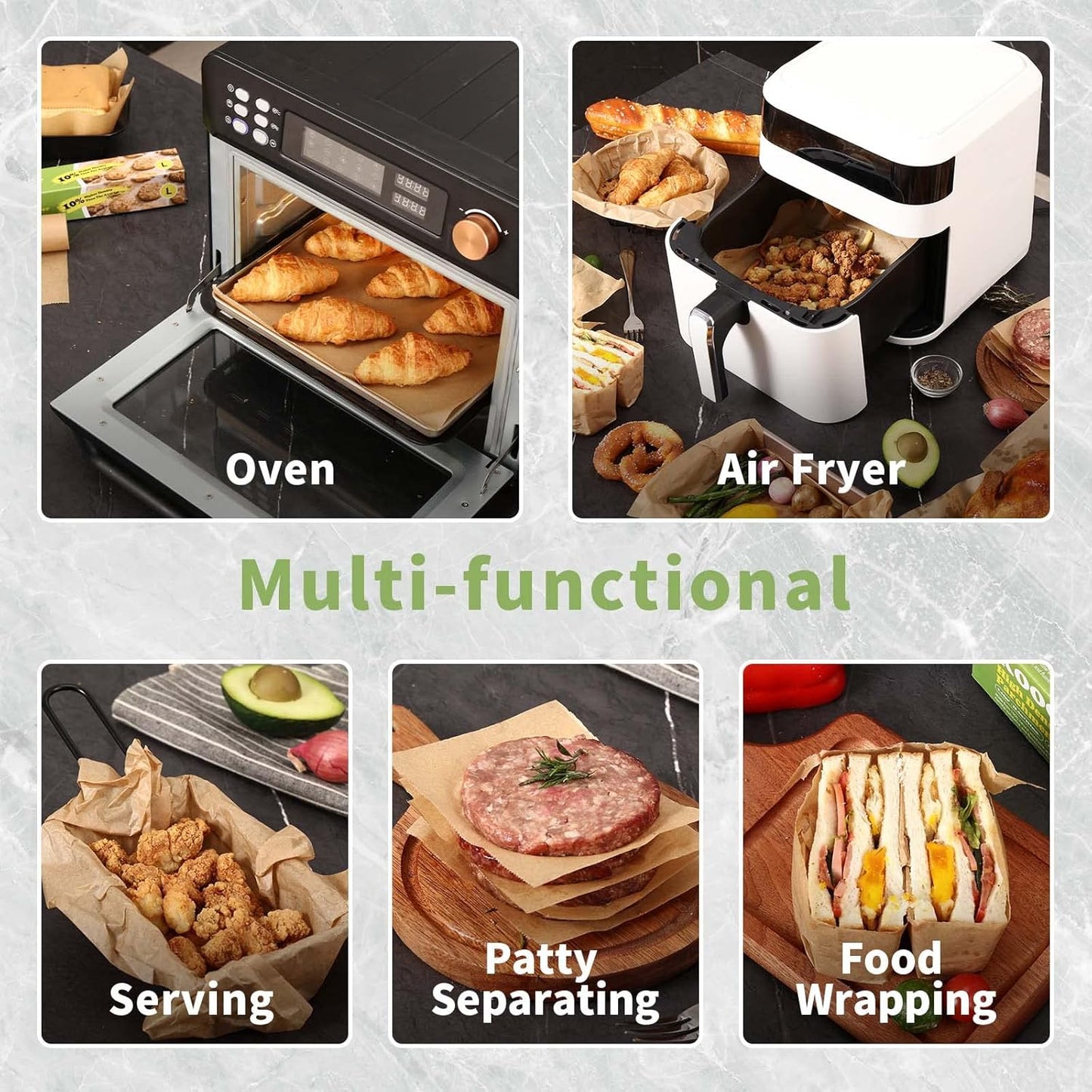 KOOC Premium 60-Foot Parchment Paper Roll - 12-Inch Width, Non-Stick, Unbleached Baking Paper - Ideal for Baking, Cooking, Food Prep - Compostable, High Density - 60 Sq Ft Coverage