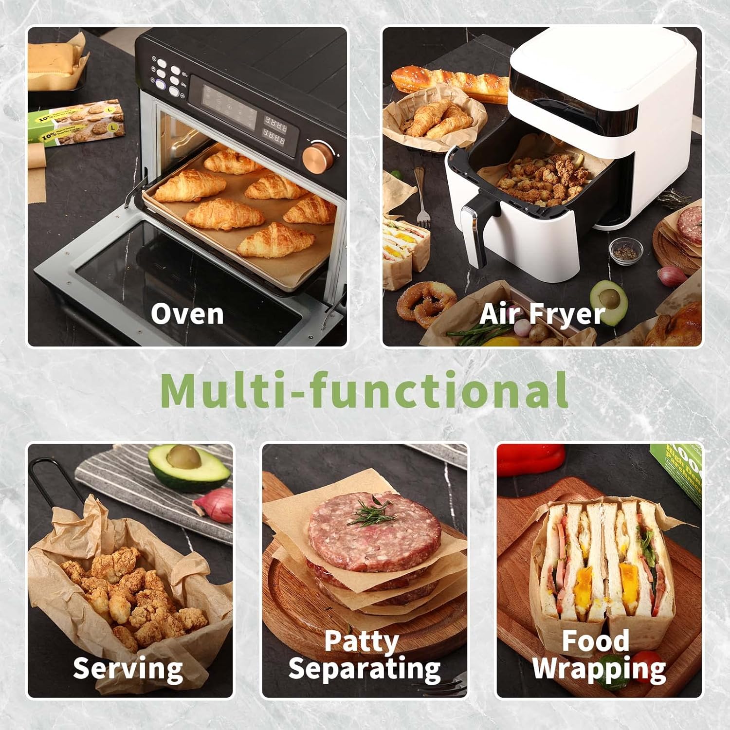 KOOC Premium 60-Foot Parchment Paper Roll - 12-Inch Width, Non-Stick, Unbleached Baking Paper - Ideal for Baking, Cooking, Food Prep - Compostable, High Density - 60 Sq Ft Coverage