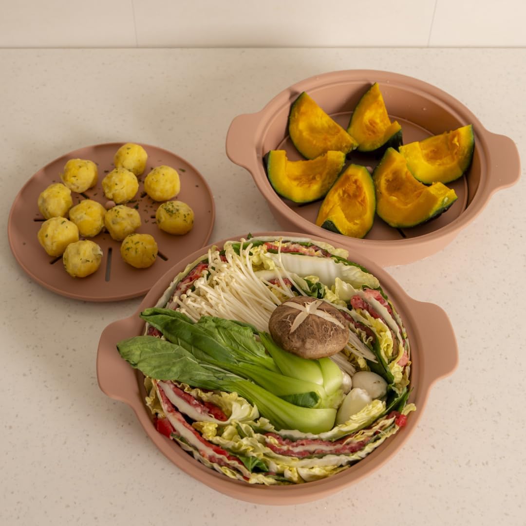 Korean Silicone Steamer with Basket, Dishwasher Safe, Microwave Cookware for Vegetables, Fish, and Dumplings