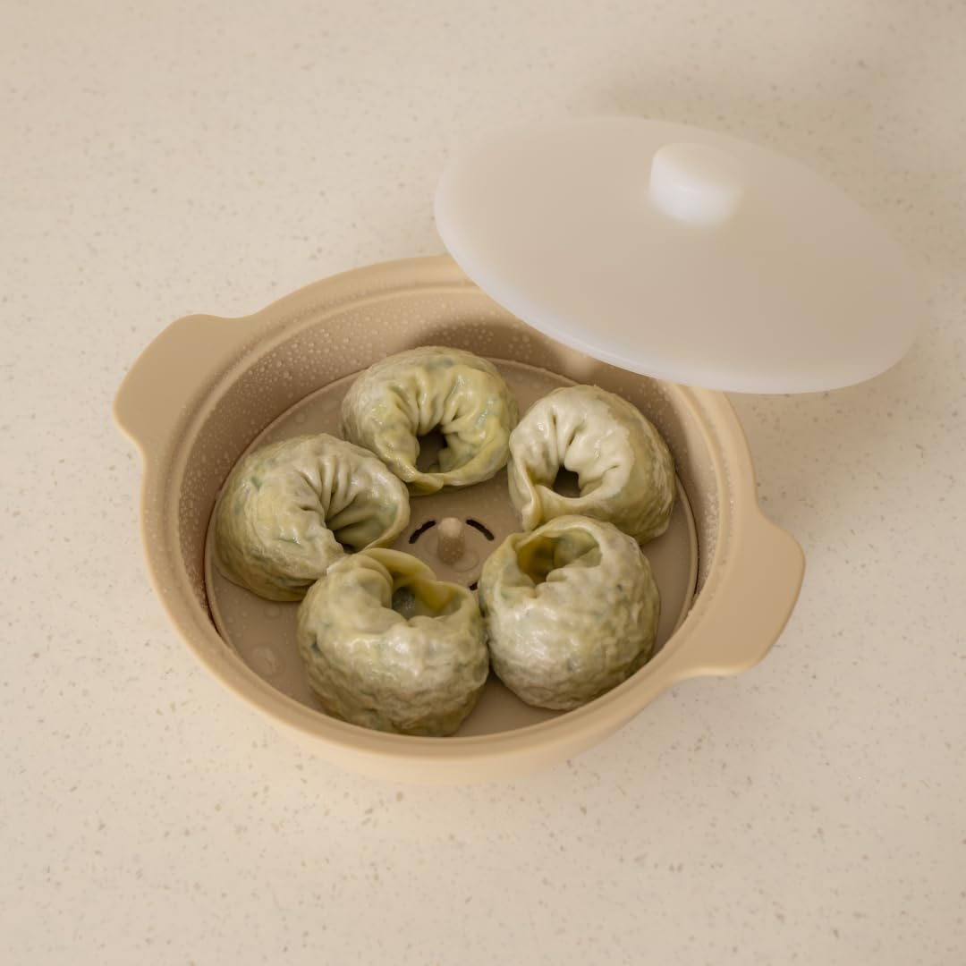 Korean Silicone Steamer with Basket, Dishwasher Safe, Microwave Cookware for Vegetables, Fish, and Dumplings