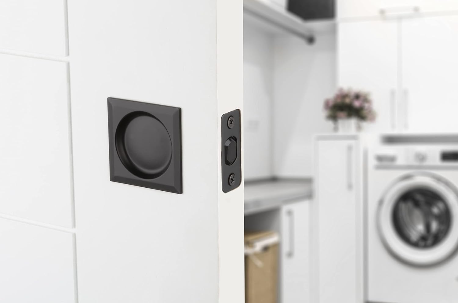 Kwikset 334SQT-514 Iron Black Finish Square Passage Pocket Door Lock - Durable and Stylish Security Solution - WildKart