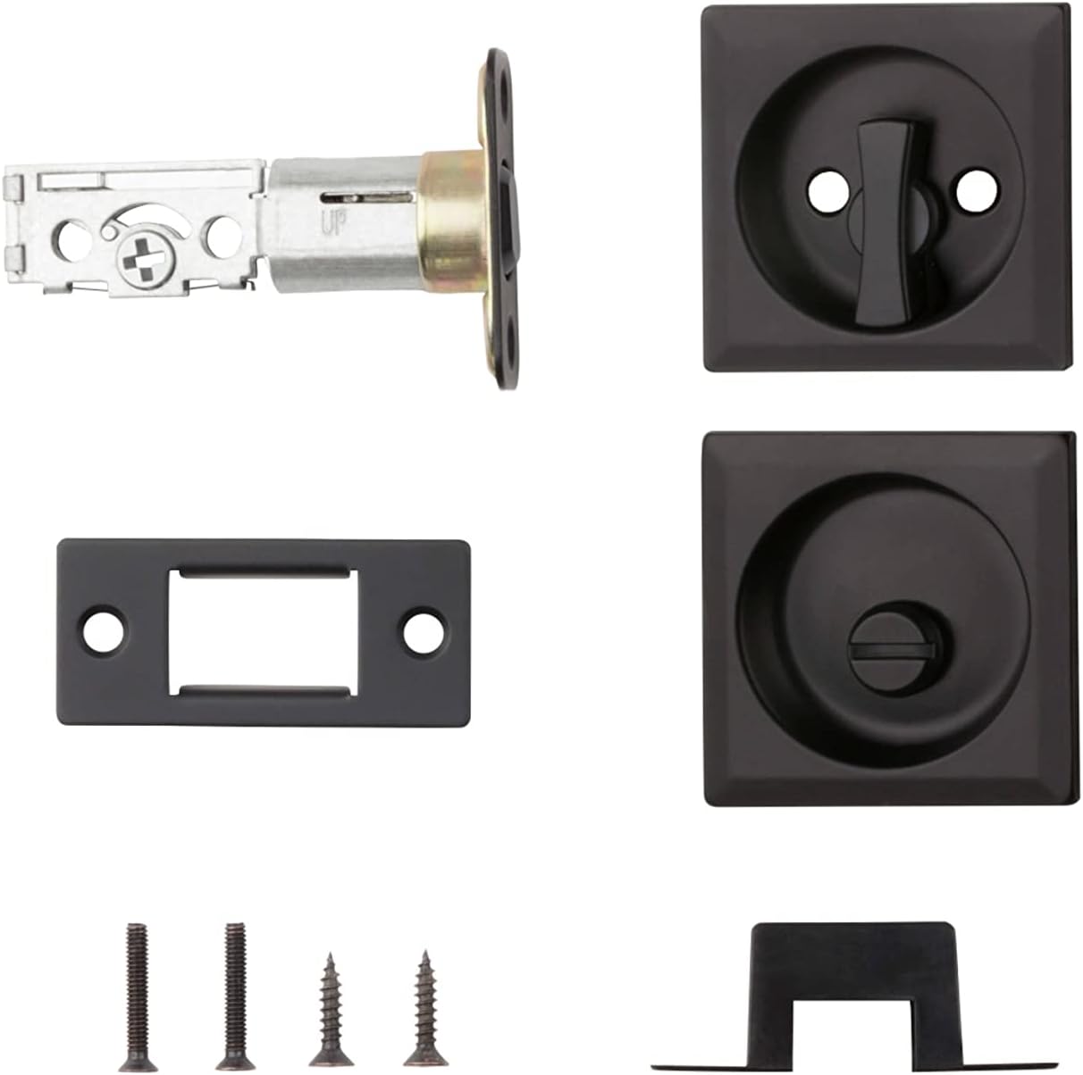 Kwikset 335SQT-514 Square Privacy Pocket Door Lock with Iron Black Finish - WildKart