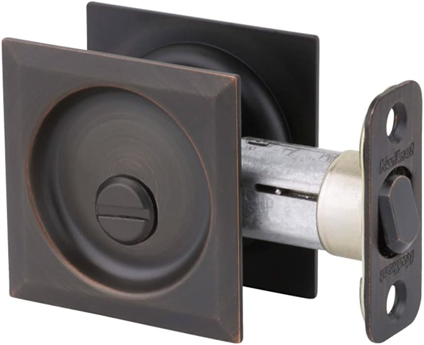 Kwikset 335SQT-514 Square Privacy Pocket Door Lock with Iron Black Finish - WildKart